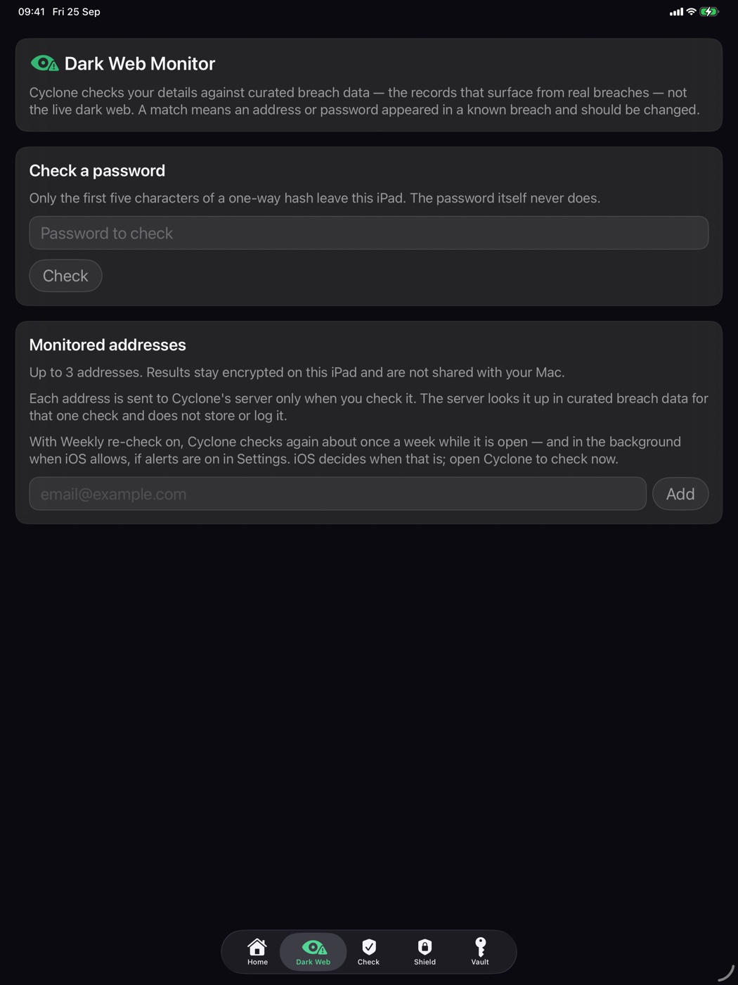 Cyclone for iPad — Dark Web Monitor